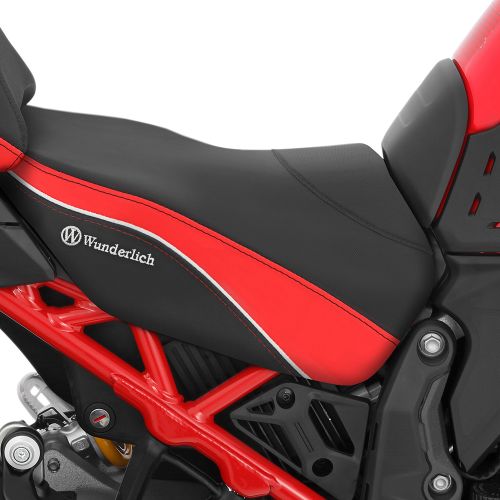 Комфортне мотосидіння для водія високе +30 мм Wunderlich AKTIVKOMFORT чорно-червоне для мотоцикла Ducati Multistrada V4/Multistrada V4