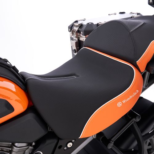 Комфортне мотосидіння для водія Wunderlich AKTIVKOMFORT на мотоцикл Harley-Davidson Pan America 1250, чорно-жовтогаряче