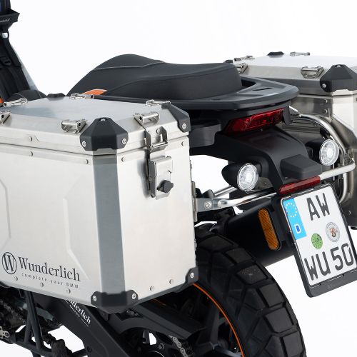 Комплект сріблястих бічних кофрів Wunderlich EXTREME – standart – без циліндра замка на мотоцикл Harley-Davidson Pan America 1250