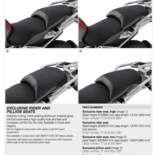 Сиденье пассажирское BMW Motorrad Exclusive pillion seat, R1200GS LC/R1200GS LC Adventure